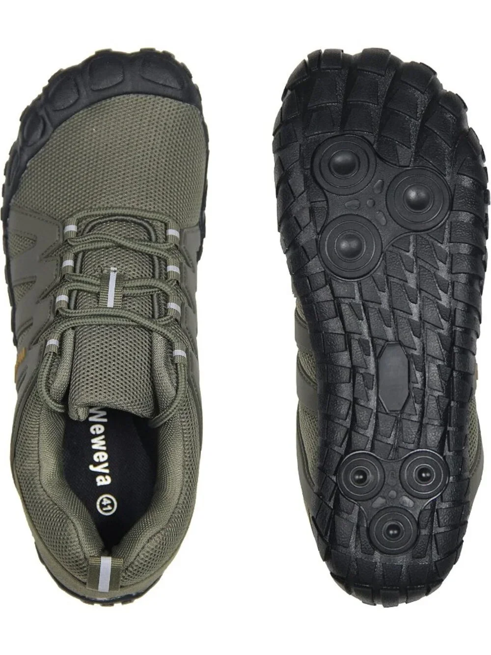 Weweya Men's Army Green Rubber Minimalist Barefoot Wide Lace Up Athletic Shoes